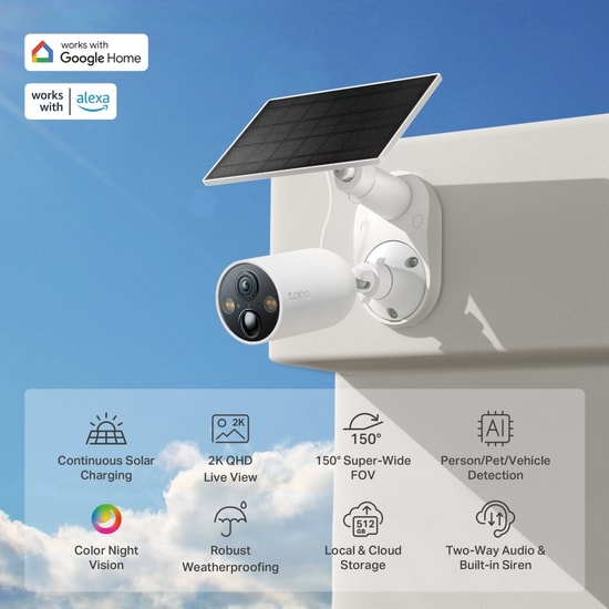 TP-Link Tapo C425 KIT 4MP 2K QHD Güneş Enerjili Wi-Fi Güvenlik Kamerası - 15mt Gece Görüşü, Hareket Algılama, IP66