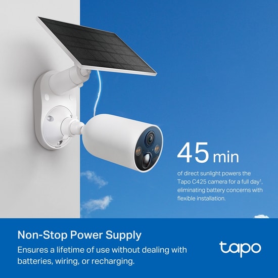 TP-Link Tapo C425 KIT 4MP 2K QHD Güneş Enerjili Wi-Fi Güvenlik Kamerası - 15mt Gece Görüşü, Hareket Algılama, IP66