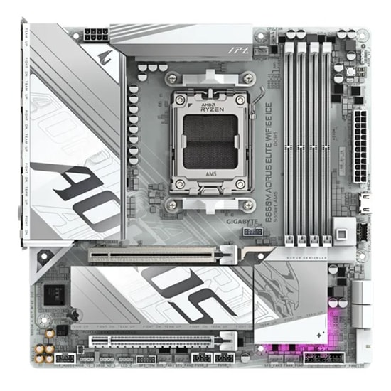 GIGABYTE B850M Aorus Elite WiFi 6E Ice (B850M-A-ELTWF6EICE) Anakart - AM5, DDR5 8200MHz OC, M.2, HDMI, DP, Micro-ATX