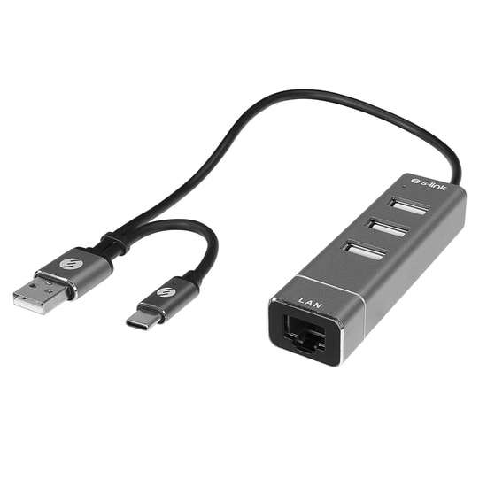 S-Link SW-U222 Type-C & USB 2.0 Ethernet Dönüştürücü Adaptör - 10/100Mbps, 3x USB A Çıkış, Tak Çalıştır, Hızlı Bağlantı