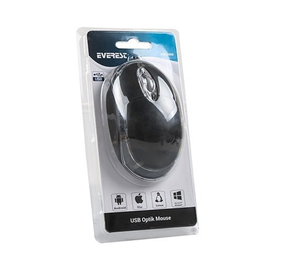 Everest KM-6809 Mavi Işıklı Kablolu Optik Mouse - 1200 DPI, Siyah, USB Bağlantı, Ergonomik Tasarım, Hassas Kontrol