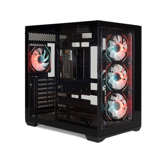 Aigo C280 750W Siyah ARGB Mid Tower ATX Bilgisayar Kasası - 80+ Bronze, Temperli Cam, 3x ARGB Fan, ATX/mATX/Mini-ITX