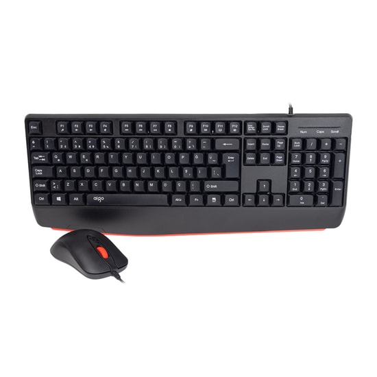 AIGO AK310 Pro Siyah Kablolu Klavye Mouse Seti (AK310 PRO SİYAH) - ABS, Türkçe Q Düzen, Siyah, Tak Çalıştır, Ergonomik