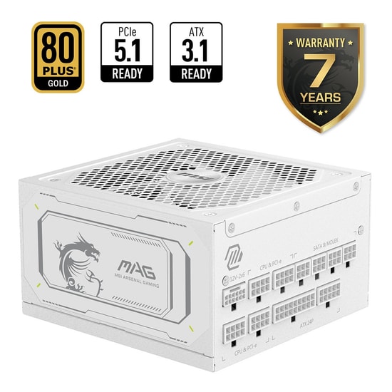 MSI MAG A1000GL PCIE5 Beyaz 1000W 80+ Gold Güç Kaynağı - ATX 3.1, PCIe 5.1, Tam Modüler, Düşük Ses, Beyaz Tasarım