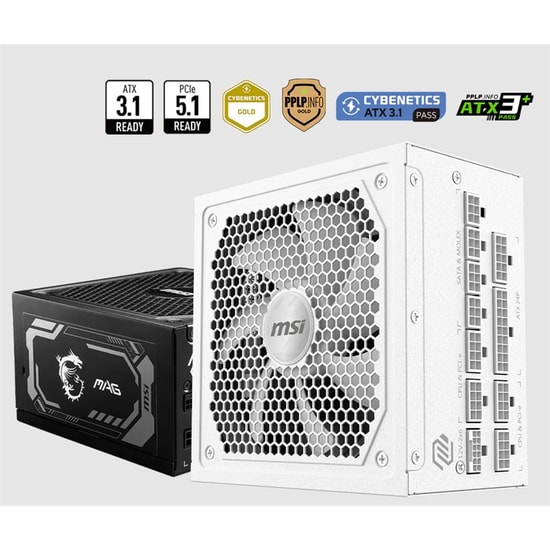 MSI MAG A1000GL PCIE5 Beyaz 1000W 80+ Gold Güç Kaynağı - ATX 3.1, PCIe 5.1, Tam Modüler, Düşük Ses, Beyaz Tasarım
