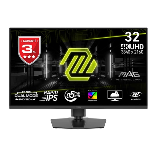 MSI MAG 322URDF E16 32" 4K UHD 160Hz 0.5ms Premium Oyuncu Monitörü - 400cd, Rapid IPS, FreeSync, HDR 400, HDMI 2.1