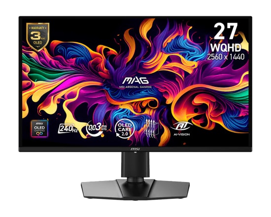 MSI MAG 274QP QD-OLED X24 27" 2K 240Hz 0.03ms Oyuncu Monitörü - 2560x1440, 1000cd, FreeSync, Pivot, HDMI 2.1, DP, Vesa