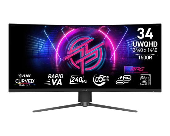 MSI MPG 346CQRF X24 34" UWQHD 240Hz 0.5ms Kavisli Oyuncu Monitörü - Adaptive Sync, Rapid VA Panel, 1500R Kavis, HDMI, DP