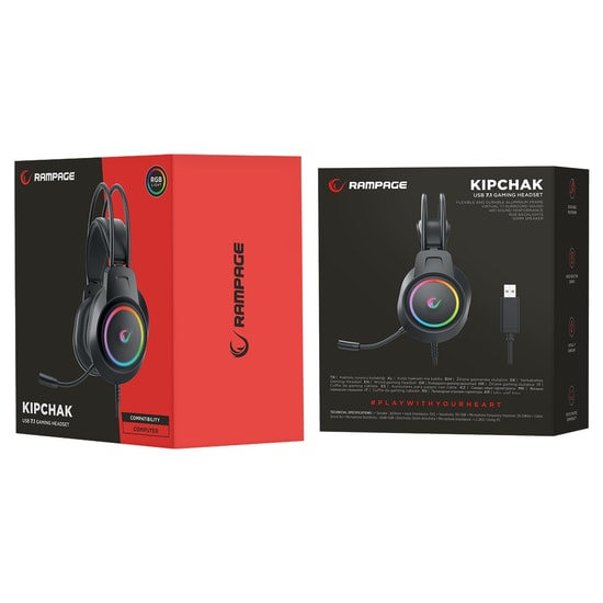 Rampage RM-K55 Kipchak Siyah Oyuncu Kulaklığı - RGB, 7.1 Surround, Type-C, Mikrofonlu, 50mm Sürücü