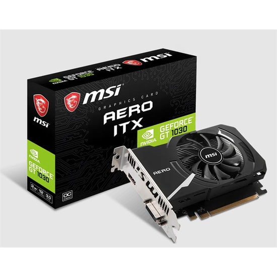 MSI GeForce GT 1030 AERO ITX 2GD4 OC Ekran Kartı (GT1030-AERO-2GD4-OC) - 2GB DDR4, 64 Bit, PCIe 3.0, HDMI, DVI, DX12