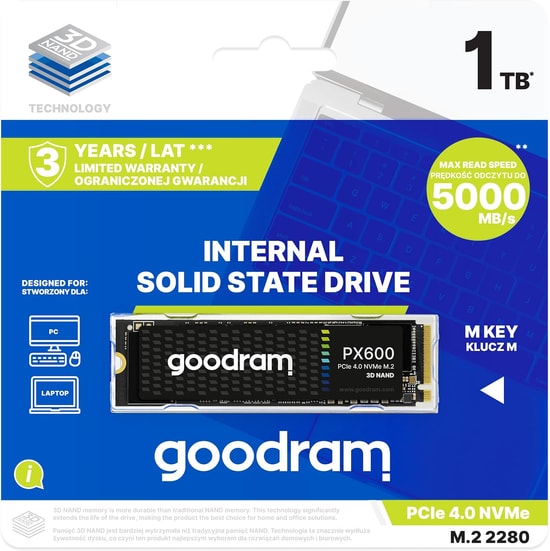 Goodram PX600 1TB PCIe Gen4 NVMe M.2 SSD (SSDPR-PX600-1K0-80) - 5000/3200MB/s Hız, PCIe 4x4, Yüksek Performans