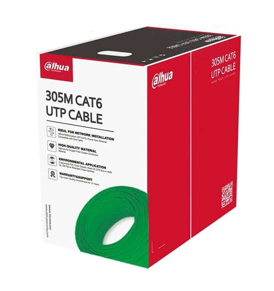 Dahua CAT6 Yeşil UTP Data Kablosu (PFM922I-6UN-C) - 305 Metre, 23AWG UTP CCA, İç Ortam Data Kablosu