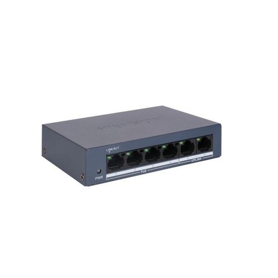 Hikvision DS-3E0106MP-E/M Fast Ethernet POE Switch - 4 Port PoE, 2 Uplink, 45W PoE Bütçe, 10/100 Mbps Hız, Yönetilemez