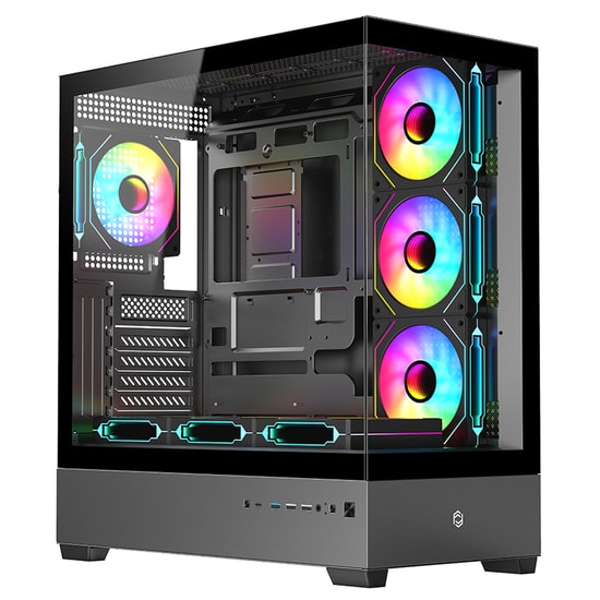 Frisby FC-9560G NOVA-X 650W 80+ ARGB Siyah Mid Tower Kasa - 7 Fan, E-ATX, Temperli Cam, USB 3.0, Type-C