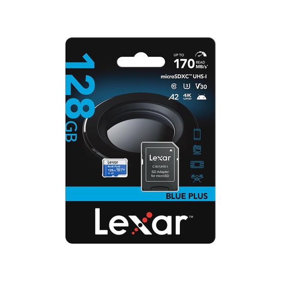 Lexar Blue Plus 128GB MicroSDXC Hafıza Kartı (LMSBLPL128G-BNANG) - 170MB/s, UHS-I, Class 10, A2, V30, U3, 4K Uyumlu