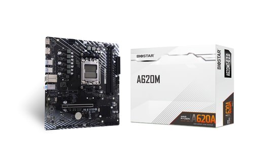 BIOSTAR A620MT-E AMD A620A mATX Anakart - AM5, DDR5 6000MHz, HDMI, DP, PCIe 4.0 M.2, USB 3.2, Type-C, Gigabit LAN