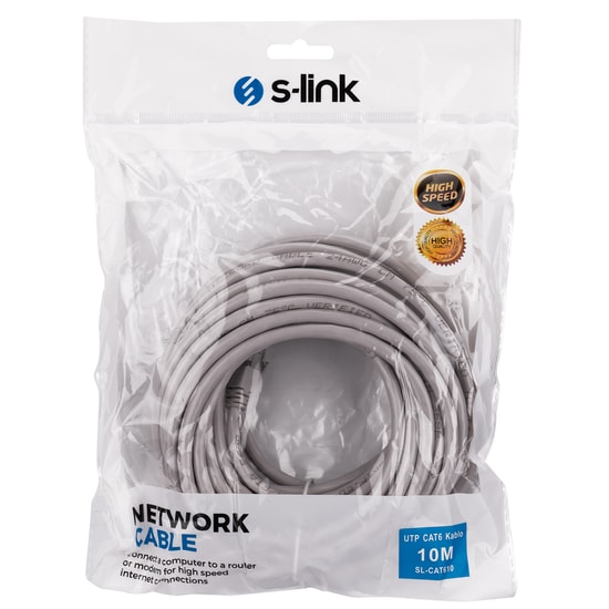 S-Link SL-CAT610 10 Metre Gri CAT6 UTP Ethernet Kablosu - 100/1000 Mbps Hızlı Veri Aktarımı, Network Data Kablosu