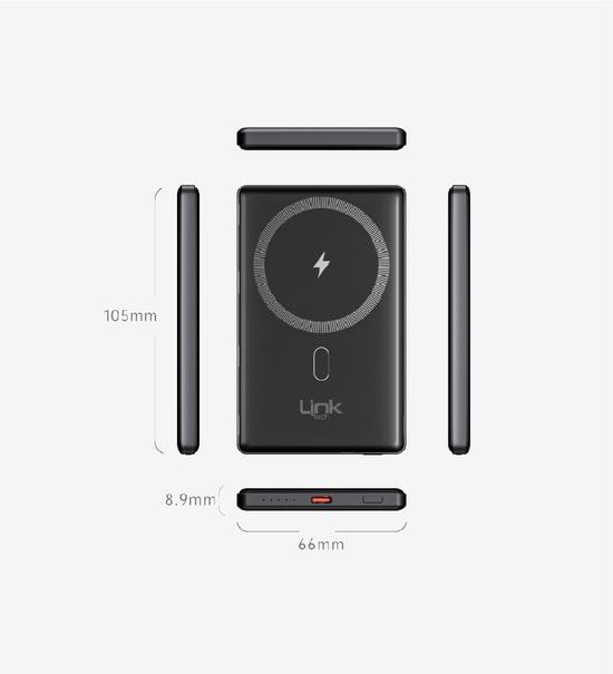 LinkTech WP15 Premium 5000mAh 15W Kablosuz Powerbank Siyah - 20W Kablolu Şarj, Ultra İnce, Type-C, (LPP-WP15) 