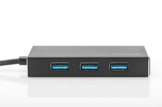 Digitus USB 3.0 4 Port Siyah USB Çoklayıcı (DA-70240-1) - Alüminyum Kasa, 1m Kablo, 5V/2A Adaptörlü, Hızlı Veri Aktarımı