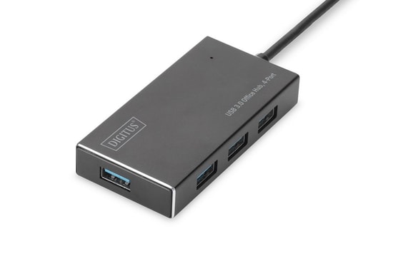 Digitus USB 3.0 4 Port Siyah USB Çoklayıcı (DA-70240-1) - Alüminyum Kasa, 1m Kablo, 5V/2A Adaptörlü, Hızlı Veri Aktarımı