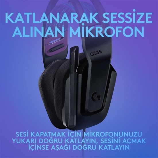 Logitech G335 Siyah Kablolu Oyuncu Kulaklığı (981-000978) - 3.5mm, Hafif Tasarım, Gürültü Önleyici Mikrofon, Stereo Ses