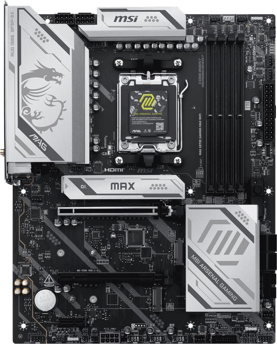 MSI MAG X870E Gaming Max Wifi Amd AM5 Anakart - DDR5 8200MHz (OC), 3xM.2, USB 40Gbps, 5Gbit LAN, WiFi 7, RGB, ATX