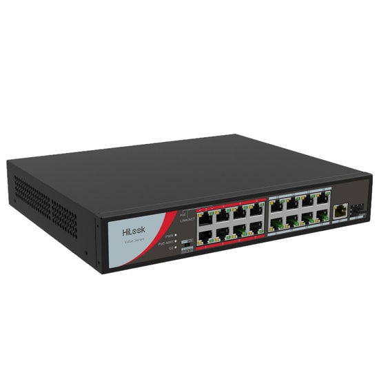 HiLook NS-0318P-130(B) (301801553) 16 Port PoE Switch - 130W, 1GE Uplink, SFP, 250m Mesafe, Metal Kasa, Yönetilemez