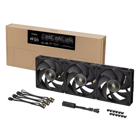 ASUS ProArt PF120 Siyah Üçlü Kasa Radyatör Fanı (90DA00M0-B09020) - 3x120mm, PWM, Aura Sync, Yüksek Hava Akışı, Sessiz