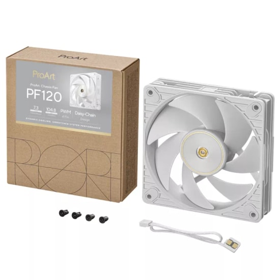 ASUS ProArt PF120 Beyaz Kasa Fanı (90DA00M3-B09000) - 120mm, PWM, 3000RPM, FDB Rulman, Sessiz, Yüksek Performans