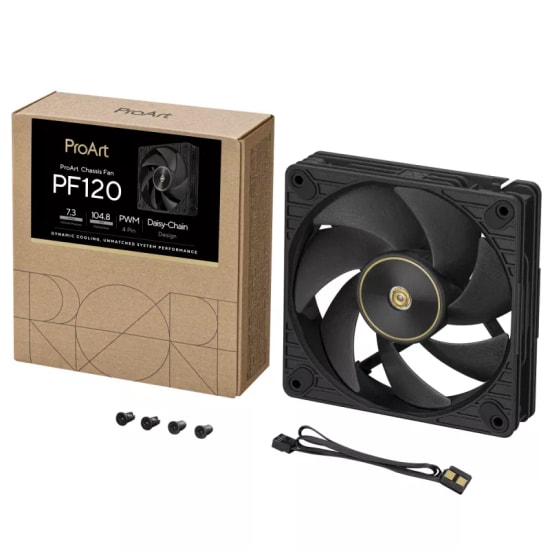 ASUS ProArt PF120 Siyah Kasa Fanı (90DA00M0-B09000) - 120mm, PWM, Radyatör, Soğutucu, Yüksek Performans, Sessiz