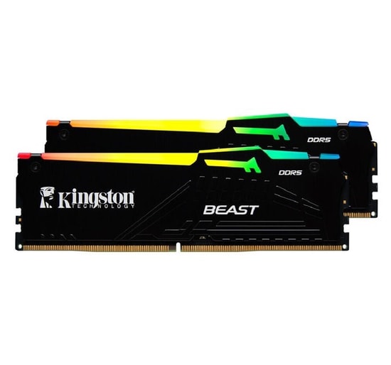 Kingston Fury Beast 64GB (2x32GB) 6000MHz DDR5 RGB Ram (KF560C30BBEAK2/64) - CL30, Siyah Soğutuculu, 1.4V, EXPO Destekli