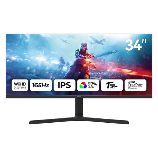 Aiwa 34" MP3424-Y 4K 165Hz 1ms Curved Oyuncu Monitörü - 3440x1440, 2xHDMI, 2xDP, MM, Hoparlör, DP Kablo, Vesa