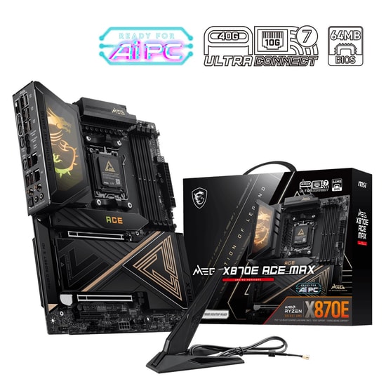 MSI MEG X870E ACE MAX Amd AM5 ATX Anakart - DDR5 8400MHz (OC), USB 40Gbps, 5xM.2, HDMI, 2xType-C, DP, 10G+5G LAN, WiFi 7