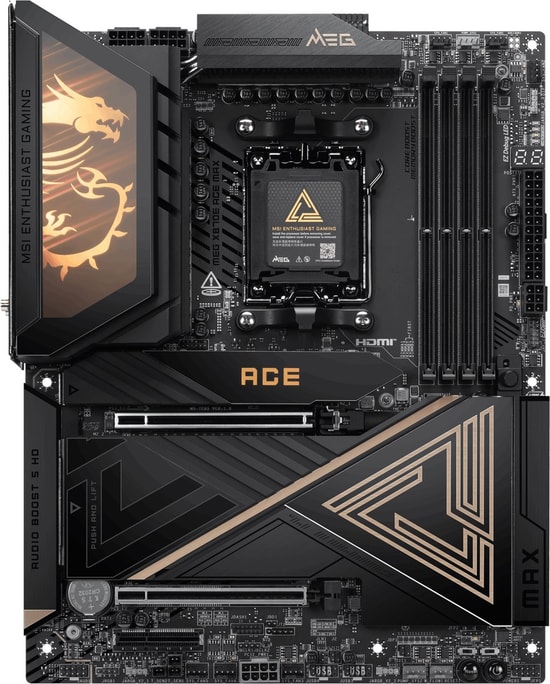 MSI MEG X870E ACE MAX Amd AM5 ATX Anakart - DDR5 8400MHz (OC), USB 40Gbps, 5xM.2, HDMI, 2xType-C, DP, 10G+5G LAN, WiFi 7