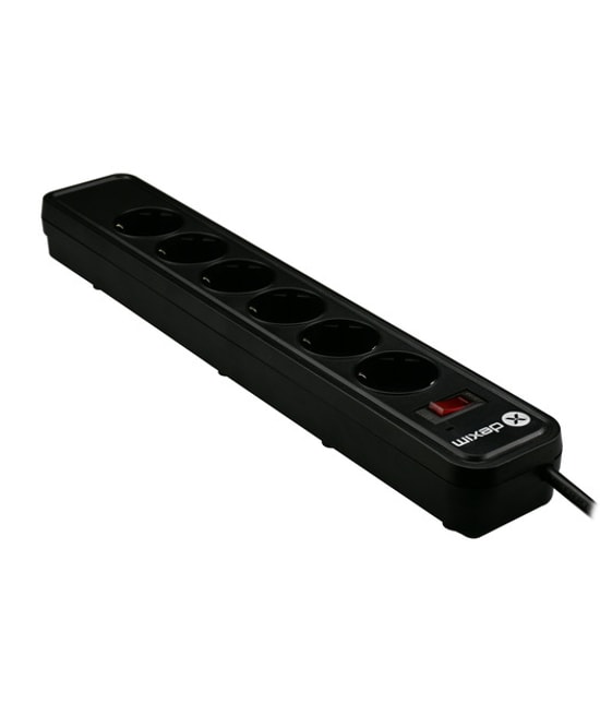 Dexim SP06AG 6 Port Akım Koruyuculu Siyah Priz (DCP006) - Topraklama, 1.8M Kablo, Dalgalanma Koruması, 2400W