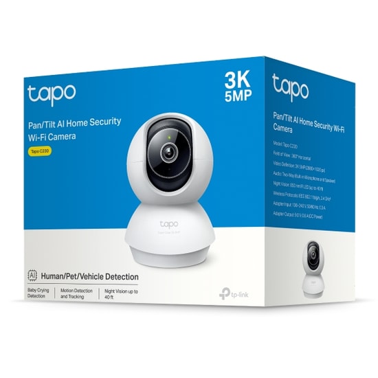 TP-Link Tapo C230 5MP 3K 2880P Pan/Tilt 360 Dönebilen, 12 Metre Gece Görüşlü Sesli Wi-Fi Akıllı Ev Güvenlik Kamerası