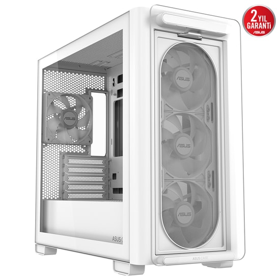 ASUS A23 Plus Beyaz mATX PC Kasası (90DC00K3-B19010) - 360mm Radyatör, 380mm Ekran Kartı, Gizli Konnektör, 4x ARGB Fan