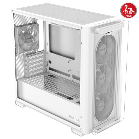 ASUS A23 Plus Beyaz mATX PC Kasası (90DC00K3-B19010) - 360mm Radyatör, 380mm Ekran Kartı, Gizli Konnektör, 4x ARGB Fan