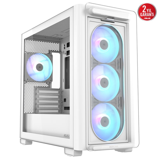 ASUS A23 Plus Beyaz mATX PC Kasası (90DC00K3-B19010) - 360mm Radyatör, 380mm Ekran Kartı, Gizli Konnektör, 4x ARGB Fan