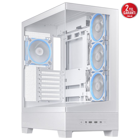 ASUS A31 PLUS Beyaz mATX Kasa (90DC00R3-B19000) - Gizli Konnektör, 360mm Radyatör, 380mm GPU Uyumlu, 4x ARGB Fan