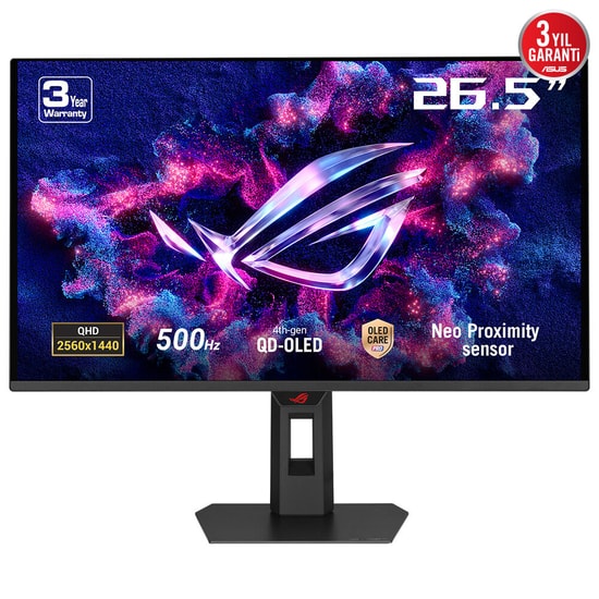 ASUS ROG Strix XG27AQDPG 27" QD-OLED Oyuncu Monitör - 2560x1440, 500Hz, 0.03ms, 10bit Renk, Pivot, HDR500, G-Sync