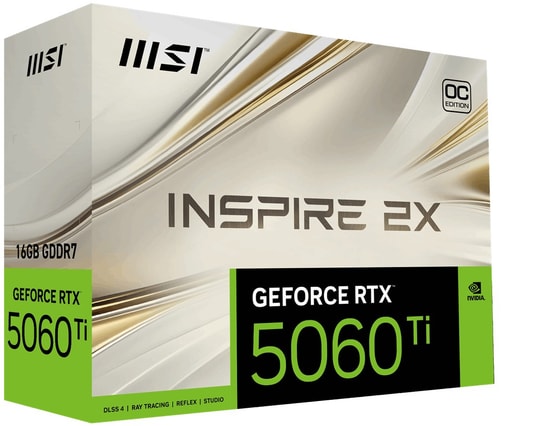 MSI GeForce RTX 5060 Ti Inspire 2X OC 16GB GDDR7 Ekran Kartı - 2632 MHz, 128 Bit, PCIe 5.0, DX12, 3xDP, HDMI, DLSS 4