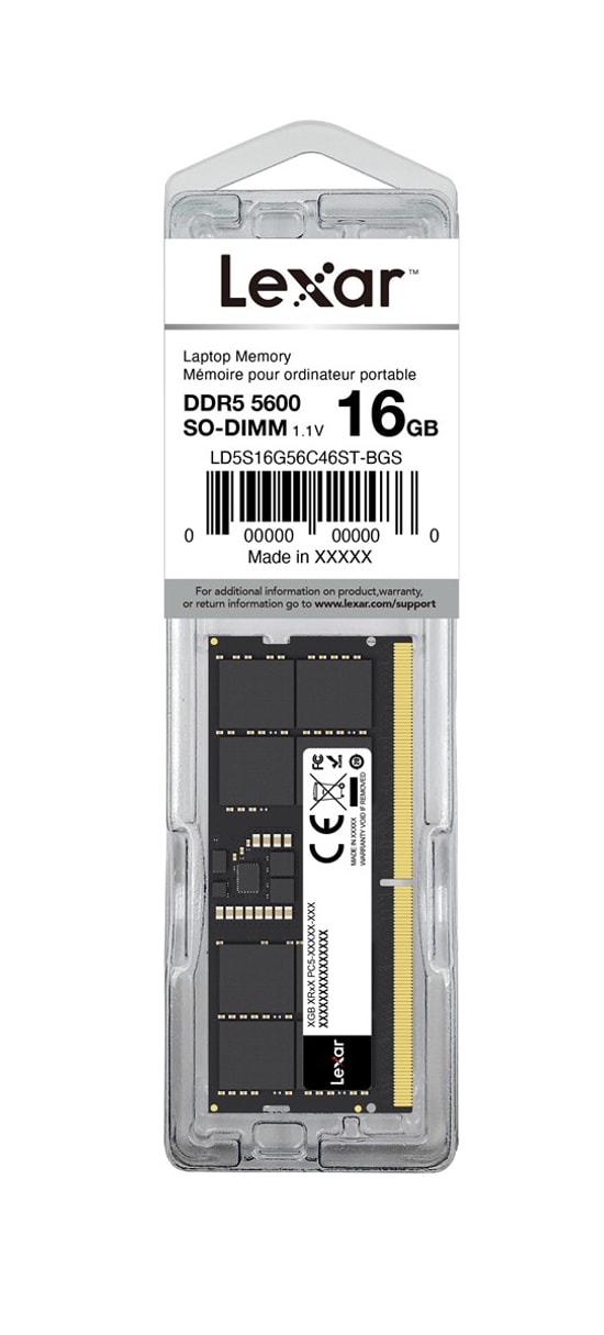 Lexar 16GB DDR5 5600MHz SO-DIMM RAM Bellek (LD5S16G56C46ST-BGS) - CL46, 1.1V, 262 Pin, Blister Package, Laptop Belleği