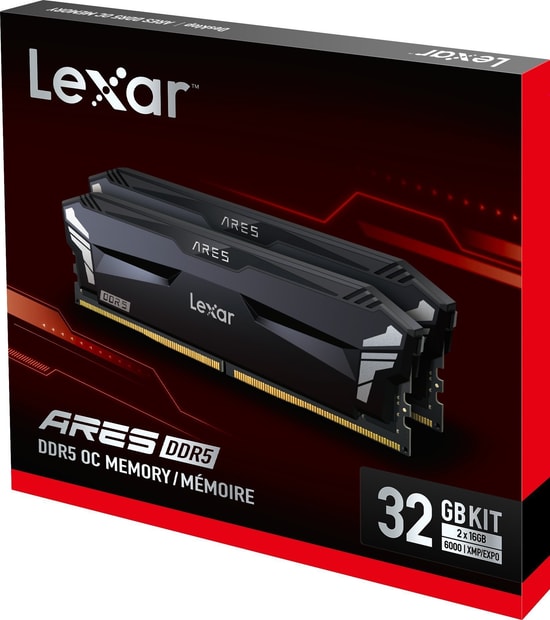 Lexar Ares 32GB (2x16GB) DDR5 6000MHz CL30 RAM (LD5U16G60C300A-RGD) - Soğutuculu, UDIMM, 1.35V 288 Pin, Siyah Dual Paket