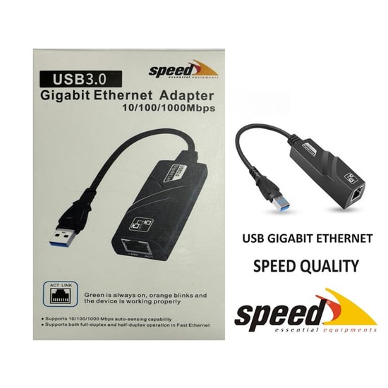 Speed SP-UE050 USB 3.0 Gigabit Ethernet Dönüştürücü - 10/100/1000 Mbps Hız, USB-A Giriş, Gigabit Çevirici, Tak-Çalıştır