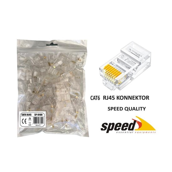 Speed SP-U100 CAT6 100 Adet RJ45 Konnektör - 100'lü Paket, Ağ Kablosu Uçları, Ethernet Bağlantı Aparatı