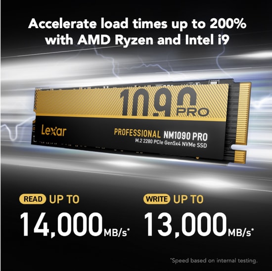 Lexar NM1090 PRO 2TB PCIe Gen5x4 NVMe M.2 SSD (LNM109P002T-RNNNG) - 14000MB/s Okuma, 13000MB/s Yazma, 3D TLC NAND