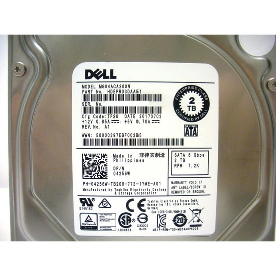 DELL 4256W 2TB 7200RPM SATA 3.5" HDD Sunucu Sabit Diski - R260, SATA III Arayüzü 6Gbps, 512N Sector, 13G Tray