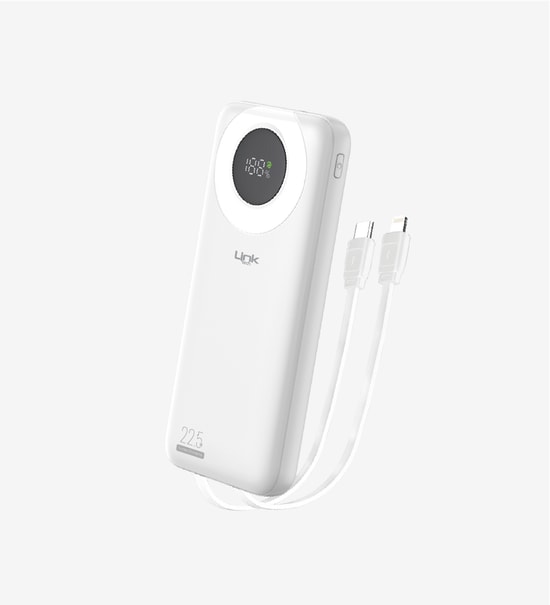 LinkTech LPB-P221 Strong 10000mAh 22.5W Beyaz Powerbank - 2 USB Çıkış, Lightning, Hızlı Şarj, Type-C, Kompakt Tasarım