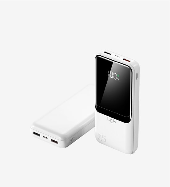LinkTech LPB-EF95 Strong 22.5W 18000mAh Beyaz Powerbank - 5V/3A Hızlı Şarj, Akıllı LED Ekran, USB-C, USB-A